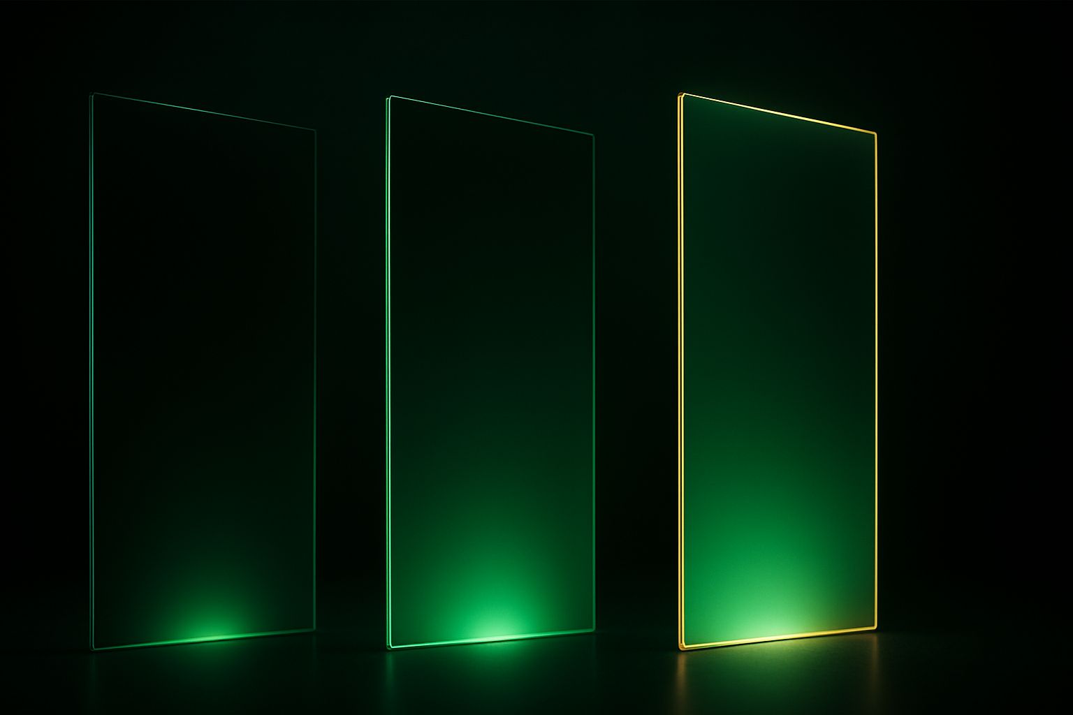 Three illuminated dark glass panels representing the three steps to get a Winbuzz exchange ID