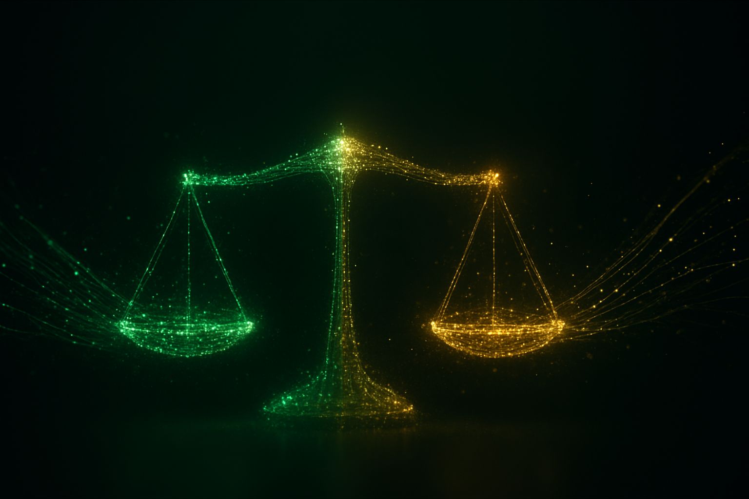Two-sided peer to peer betting exchange market balance in green and gold light
